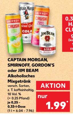 CAPTAIN MORGAN, SMIRNOFF, GORDON'S oder JIM BEAM