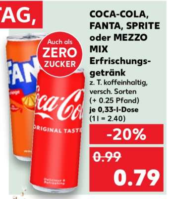 COCA-COLA, FANTA, SPRITE oder MEZZO MIX Erfrischungsgetränk