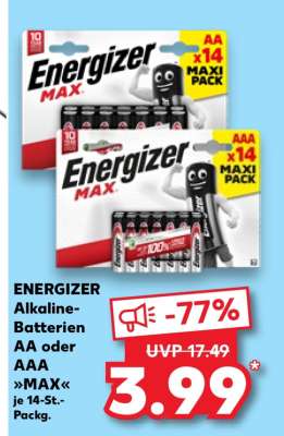 ENERGIZER Alkaline-Batterien AA oder AAA »MAX« je 14-St.-Packg.