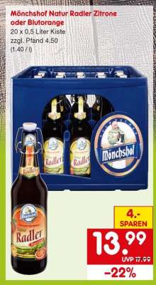 Mönchshof Natur Radler Zitrone oder Blutorange