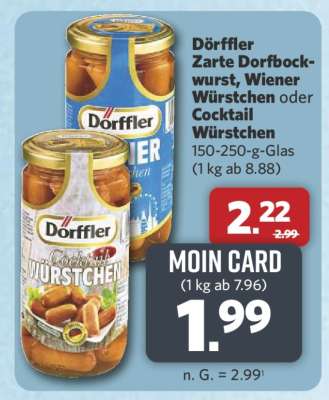 Dörffler Zarte Dorfbockwurst, Wiener Würstchen oder Cocktail Würstchen