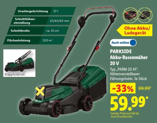 PARKSIDE Akku-Rasenmäher 20 V