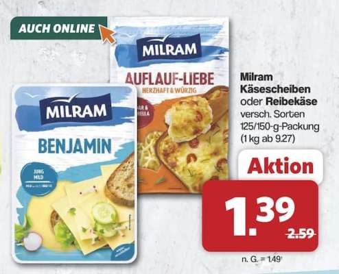 Milram Käsescheiben oder Reibekäse