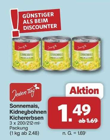 Jeden Tag Sonnenmais, Kidneybohnen, Kichererbsen