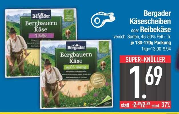Bergader Käsescheiben oder Reibekäse