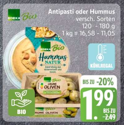 EDEKA Bio Antipasti oder Hummus