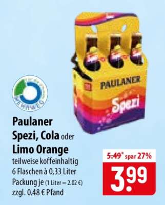 Paulaner Spezi, Cola oder Limo Orange