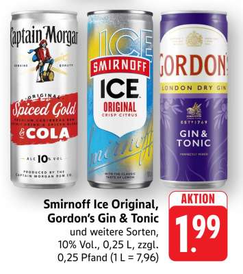 Smirnoff Ice Original, Gordon’s Gin & Tonic