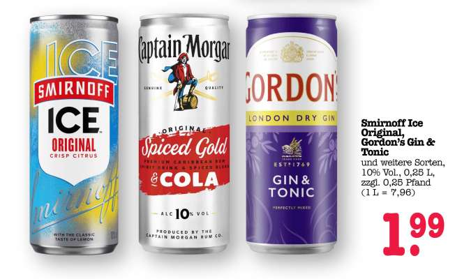 Smirnoff Ice Original, Gordon’s Gin & Tonic
