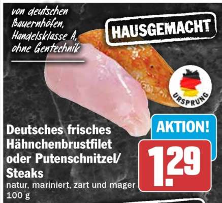 Deutsches frisches Hähnchenbrustfilet oder Putenschnitzel/Steaks