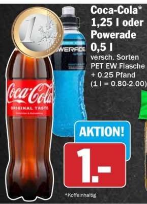 Coca-Cola* 1,25 l oder Powerade 0,5 l