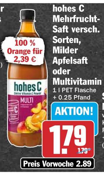 hohes C Mehrfrucht-Saft versch. Sorten, Milder Apfelsaft oder Multivitamin