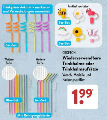 CROFTON Wiederverwendbare Trinkhalme oder Trinkhalmaufsätze