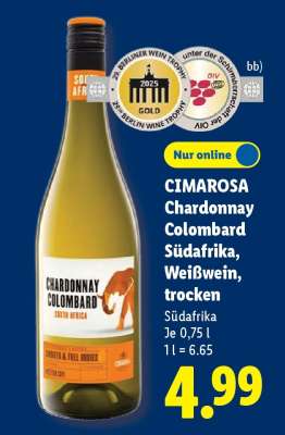 CIMAROSA Chardonnay Colombard Südafrika, Weißwein, trocken