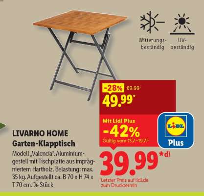 LIVARNO home Garten-Klapptisch