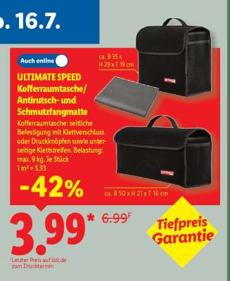 Ultimate Speed Kofferraumtasche/Antirutsch- und Schmutzfangmatte