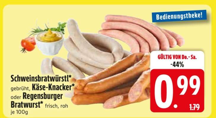 Schweinsbratwürst, Käse-Knacker oder Regensburger Bratwurst