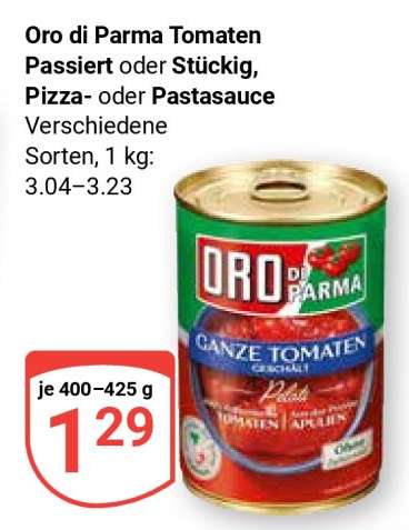 Oro di Parma Tomaten Passiert oder Stückig, Pizza- oder Pastasauce