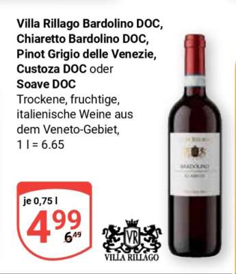 Villa Rillago Bardolino DOC, Chiaretto Bardolino DOC, Pinot Grigio delle Venezie, Custoza DOC oder Soave DOC