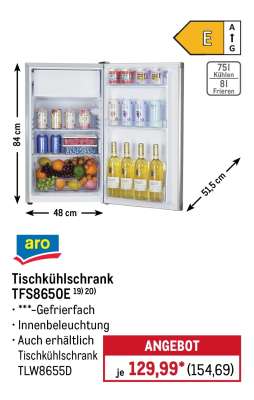 aro Tischkühlschrank TFS8650E