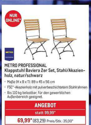 METRO PROFESSIONAL Klappstuhl Baviera 2er Set