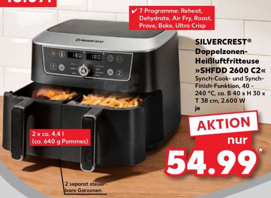 SILVERCREST® Doppelzonen-Heißluftfritteuse »SHFDD 2600 C2«