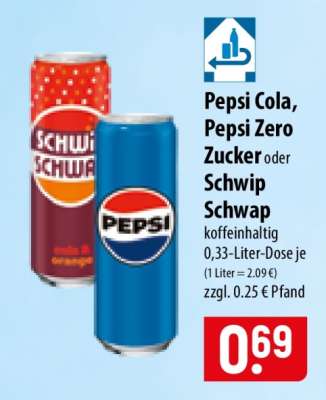 Pepsi Cola, Pepsi Zero Zucker oder Schwip Schwap