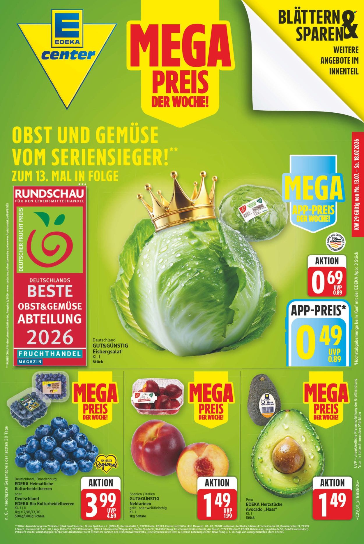 E center Prospekte  - 13.07.2026 - 18.07.2026. Seite 1