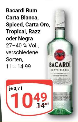 Bacardi Rum Carta Blanca, Spiced, Carta Oro, Tropical, Razz oder Negra