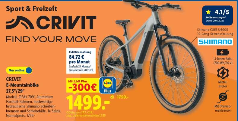CRIVIT E-Mountainbike 27,5"/29"