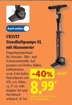 CRIVIT Standluftpumpe XL mit Manometer