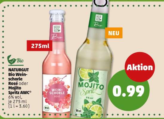 NATURGUT Bio Weinschorle Rosé oder Mojito Spritz AWC