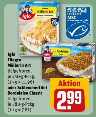 Iglo Filegro Müllerin Art oder Schlemmerfilet Bordelaise Classic