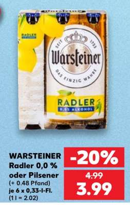 WARSTEINER Radler 0,0 % oder Pilsener