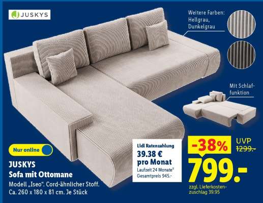 Juskys Sofa mit Ottomane