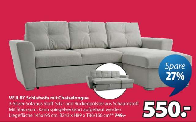 VEJLBY Schlafsofa mit Chaiselongue