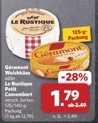 Géramont Weichkäse oder Le Rustique Petit Camembert