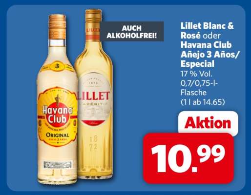 Lillet Blanc & Rosé oder Havana Club Añejo 3 Años/Especial