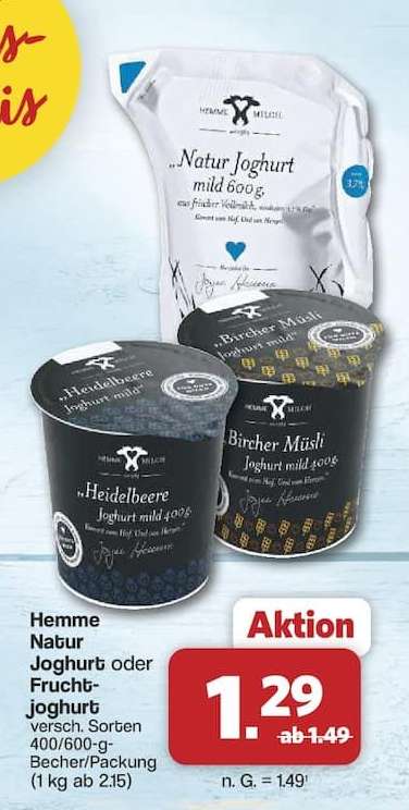 Hemme Natur Joghurt oder Fruchtjoghurt