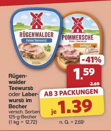 Rügenwalder Teewurst oder Leberwurst im Becher