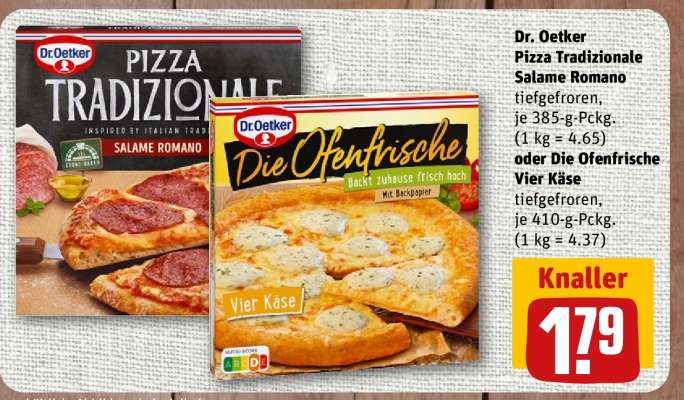 Dr. Oetker Pizza Tradizionale Salame Romano oder Die Ofenfrische Vier Käse