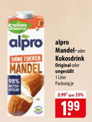 Alpro Mandel- oder Kokosdrink