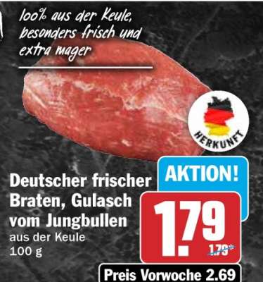 Deutscher frischer Braten, Gulasch vom Jungbullen