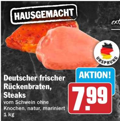 Deutscher frischer Rückenbraten, Steaks