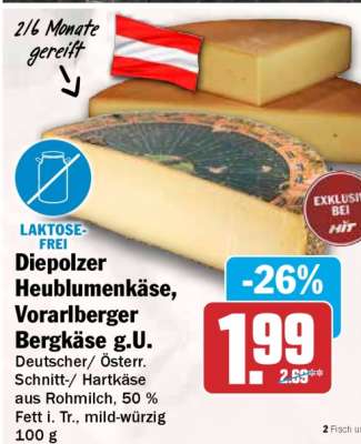 Diepolzer Heublumenkäse, Vorarlberger Bergkäse g.U.