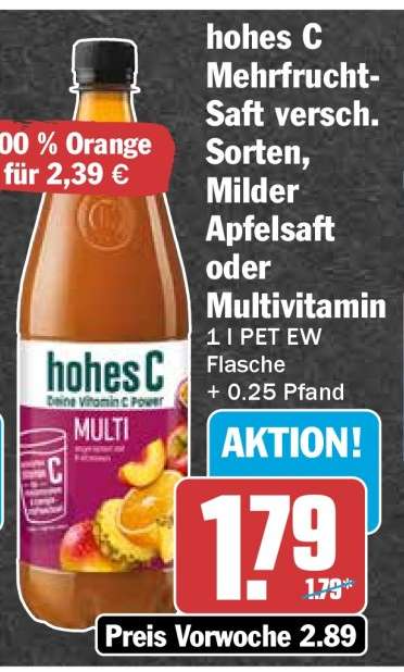 hohes C Mehrfrucht-Saft versch. Sorten, Milder Apfelsaft oder Multivitamin