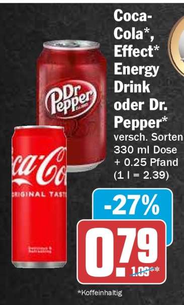 Coca-Cola*, Effect* Energy Drink oder Dr. Pepper*