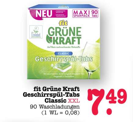 fit Grüne Kraft Geschirrspül-Tabs Classic XXL