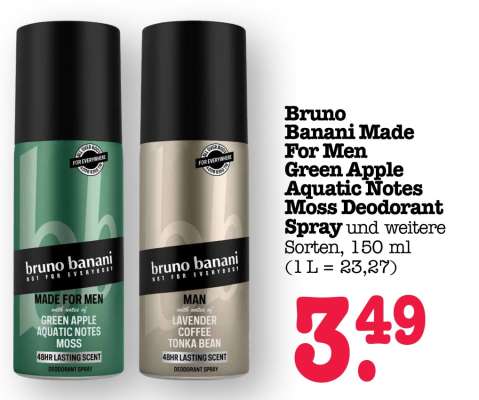 Bruno Banani Made For Men Green Apple Aquatic Notes Moss Deodorant Spray