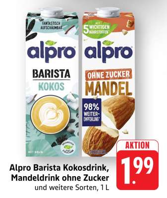Alpro Barista Kokosdrink, Mandeldrink ohne Zucker